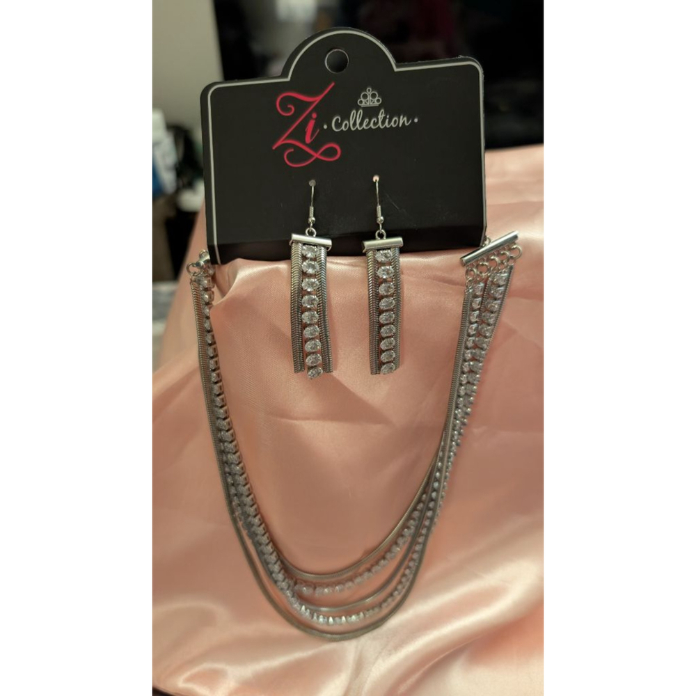 Zi Collection Silver Tone Necklace and Earring Set One Size